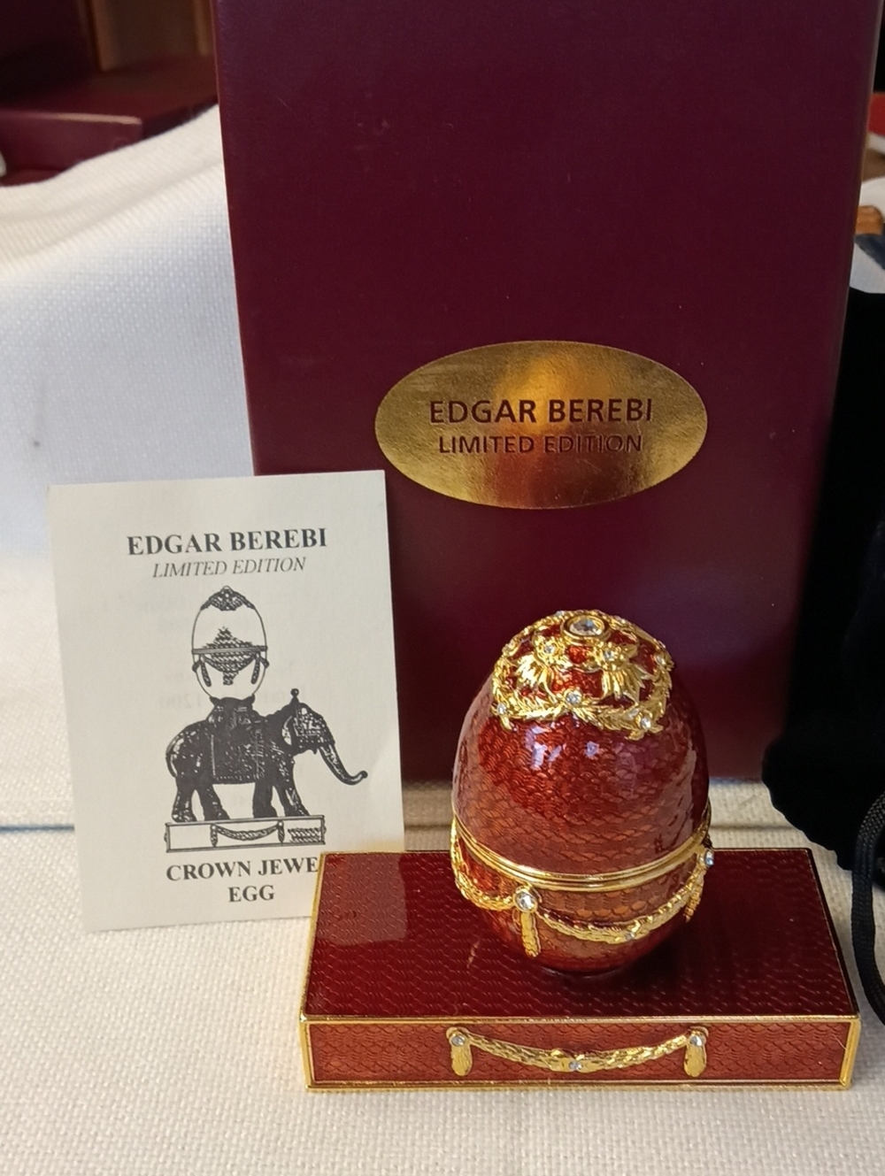 Edgar Berebi Limited Edition Red Jeweled Egg Trinket Box On Matching Stand NEW